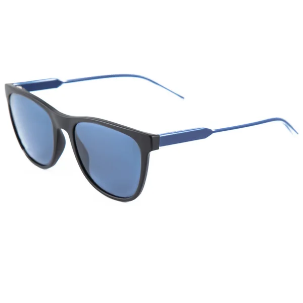 白い背景にブルーのサングラスフレーム 青いフレームのビジョンのための太陽のゴーグルと眼鏡 — ストック写真