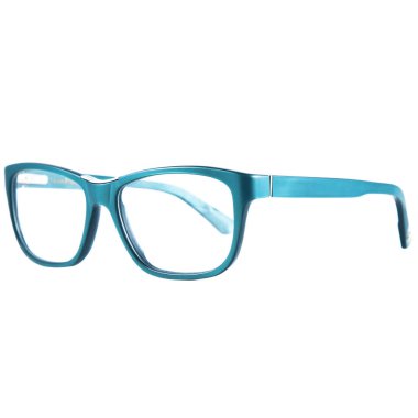 Beyaz arka planda mavi çerçeveli gözlük. Mavi çerçeveli gözlük..