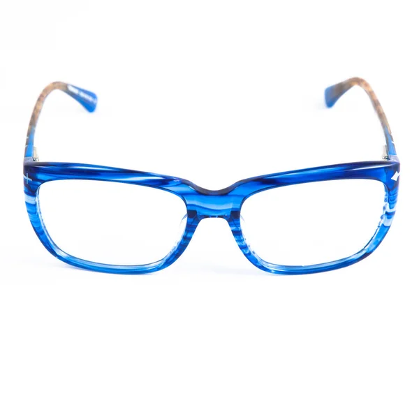 Armações Copos Azul Sobre Fundo Branco Óculos Molduras Azuis — Fotografia de Stock