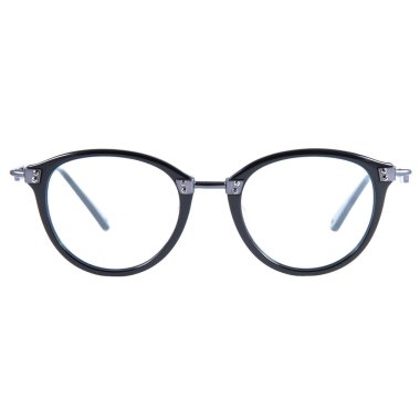 Beyaz arka planda mavi çerçeveli gözlük. Mavi çerçeveli gözlük..