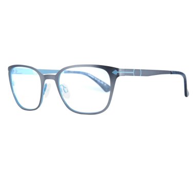 Beyaz arka planda mavi çerçeveli gözlük. Mavi çerçeveli gözlük..