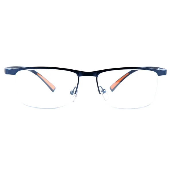 白い背景に青い眼鏡のフレーム 青い枠の眼鏡 — ストック写真