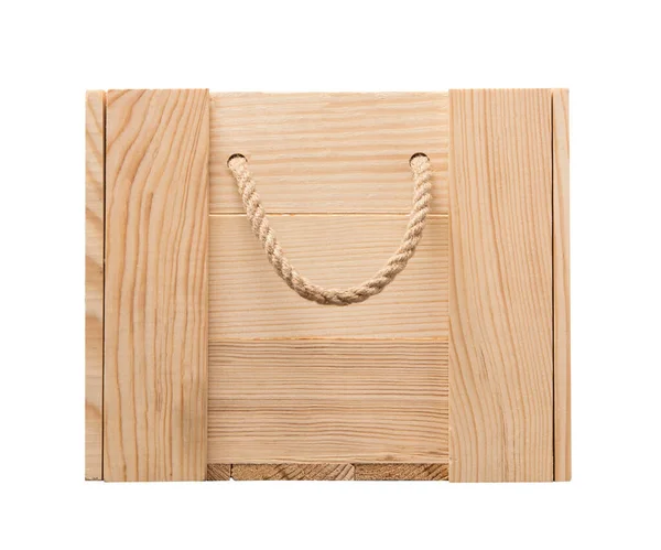Dřevěná Krabice Lanovými Držadly Izolovaná Bílém Pozadí Prázdná Dřevěná Krabice — Stock fotografie