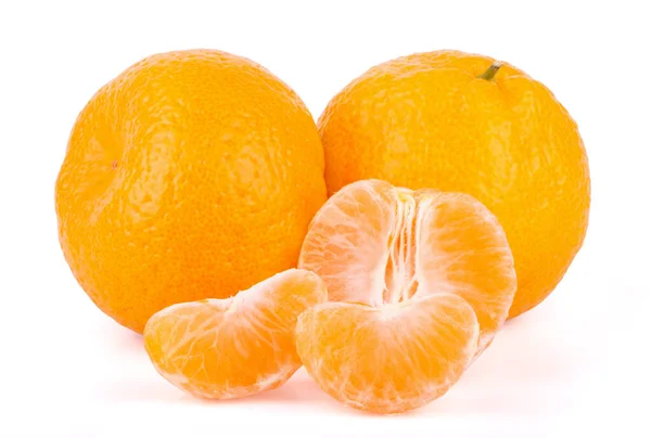 Group Tasty Mandarin Tangerine Slices Isolated White Background — Foto Stock