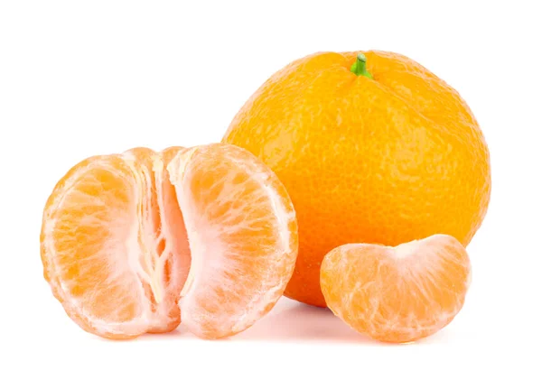 Group Tasty Mandarin Tangerine Slices Isolated White Background — Photo