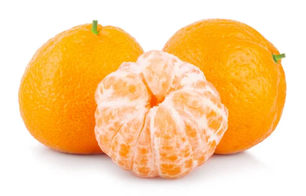 Group Tasty Mandarin Tangerine Slices Isolated White Background — Stockfoto