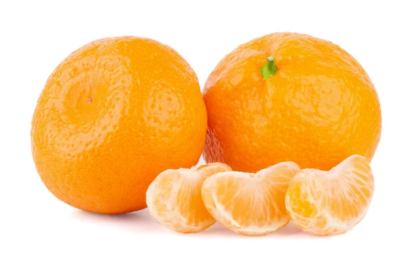 Group Tasty Mandarin Tangerine Slices Isolated White Background — Stockfoto