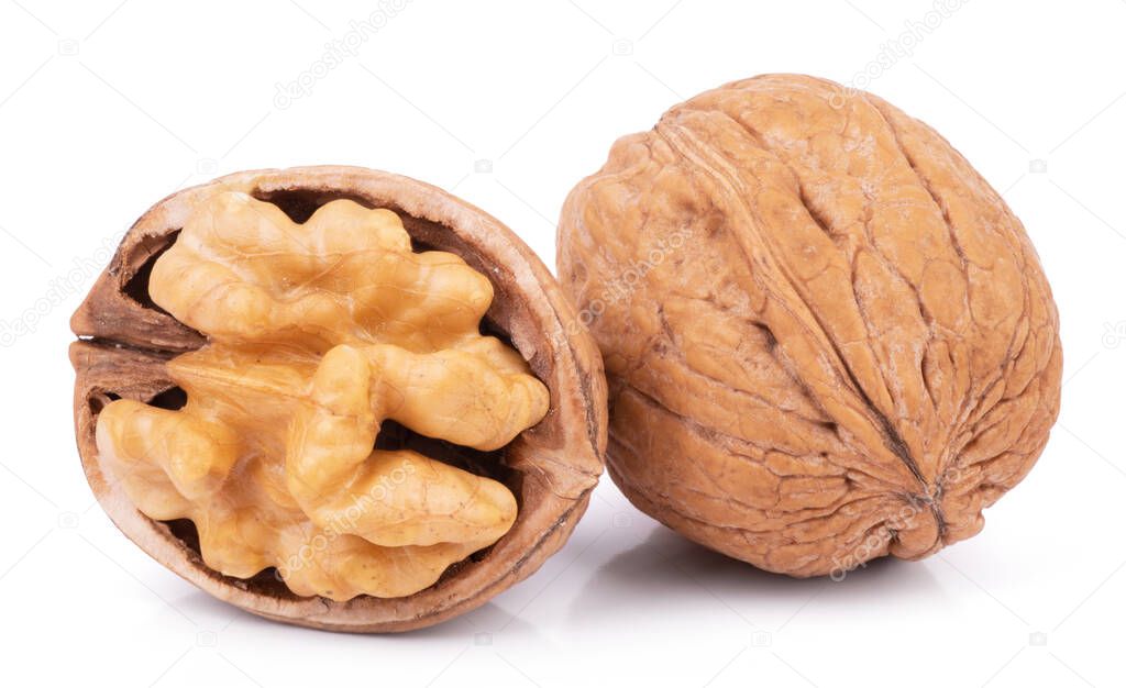 Group of walnuts isolated on white background.