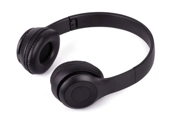 Černá audio sluchátka izolované na bílém pozadí — Stock fotografie