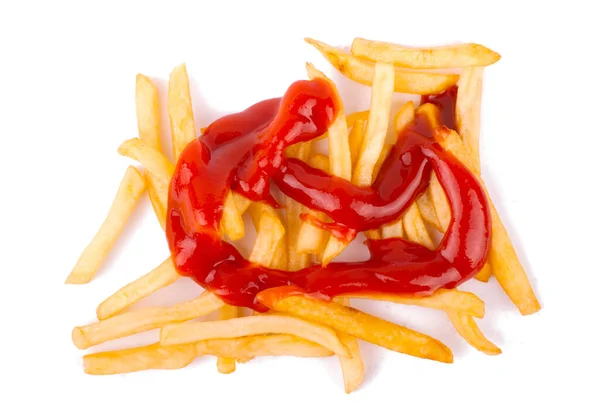 Pommes Kartoffeln Und Ketchup Isoliert Auf Weißem Hintergrund Mit Clipping lizenzfreie Stockfotos