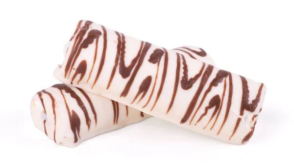 Schokolade Und Süße Cremegefüllte Kekse Isoliert Auf Weißem Hintergrund Stockbild