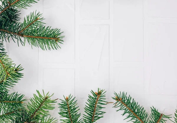 Weihnachten Hintergrund Mit Tannenzweigen Und Kopierraum Draufsicht Neues Jahr Und — Stockfoto