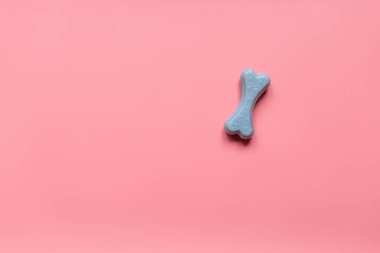 Pembe arka plandaki evcil hayvanlar için kauçuk kemiği kapatın. Oyuncaklar, toplar, kemikler, oyun ve antrenman için.