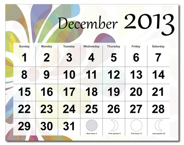 Декабрь 2013 Календарь — стоковый вектор