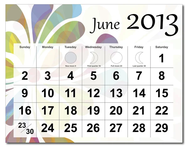 Juni 2013 Kalender – Stock-vektor