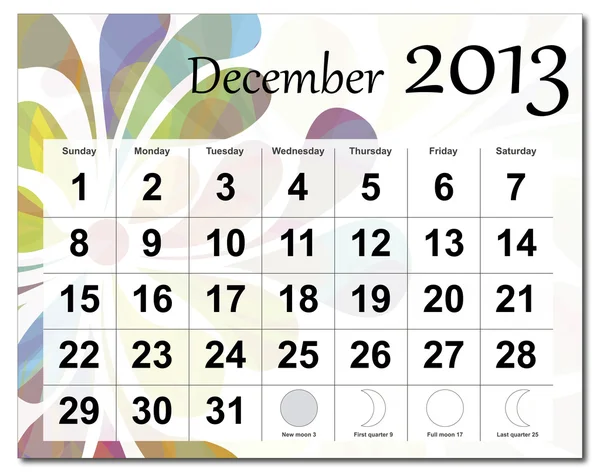 Dezembro 2013 Calendário — Vetor de Stock