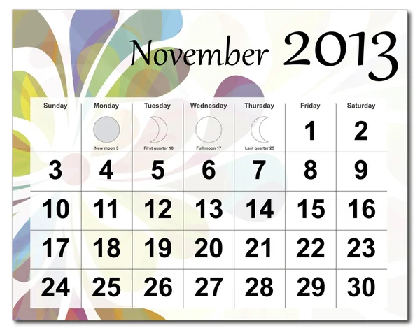 Novembro 2013 Calendário — Vetor de Stock