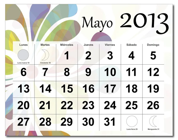 Spanische Version des Kalenders Mai 2013 — Stockvektor