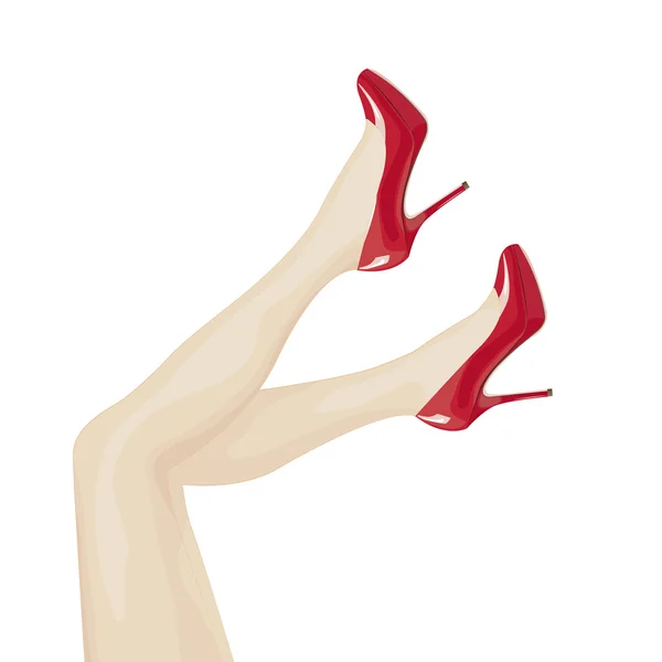 Kvindelige ben i høje hæle over hvid baggrund – Stock-vektor