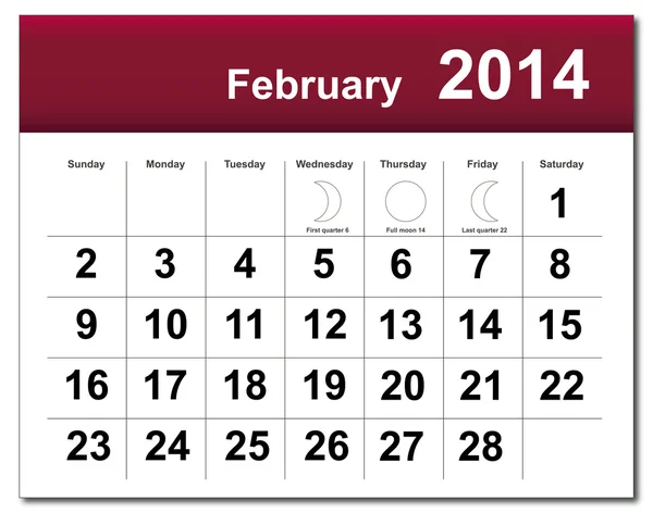 Calendario di febbraio 2014 — Vettoriale Stock