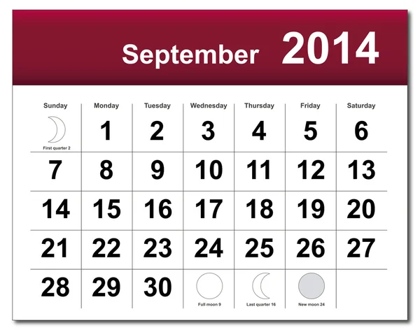 2014. szeptember naptár — Stock Vector