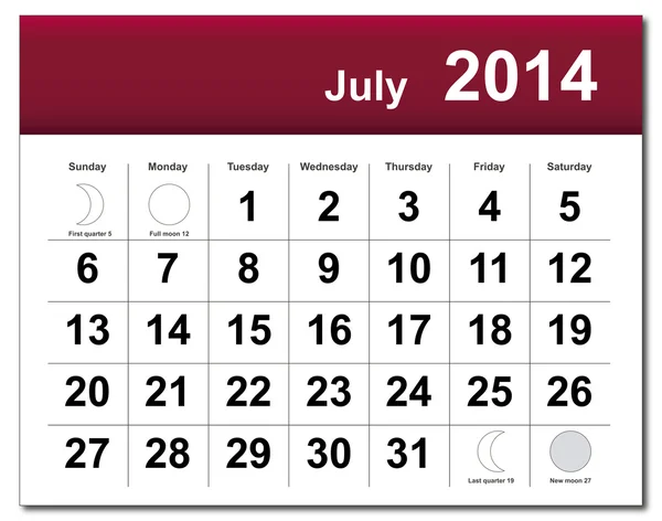 2014 年 7 月カレンダー — ストックベクタ
