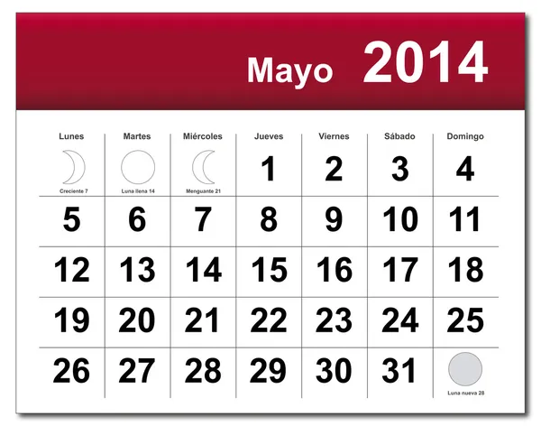 Calendrier mai 2014 — Image vectorielle