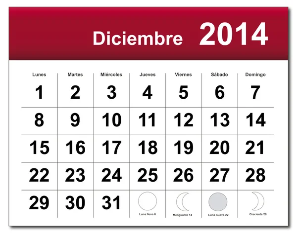 Calendario di dicembre 2014 — Vettoriale Stock