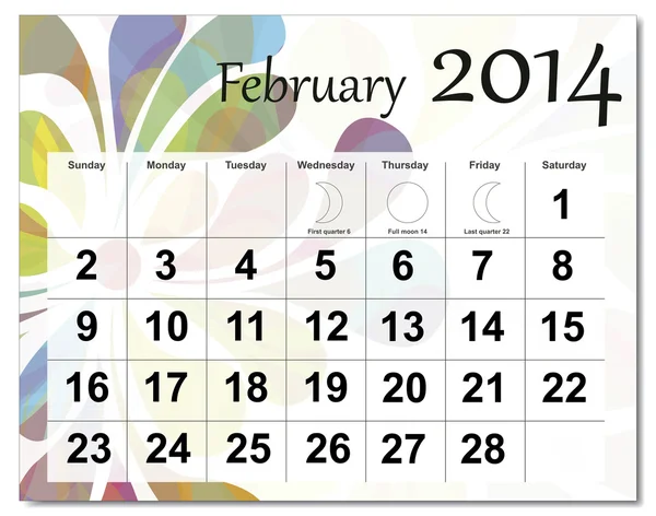 Calendario febrero 2014 — Archivo Imágenes Vectoriales