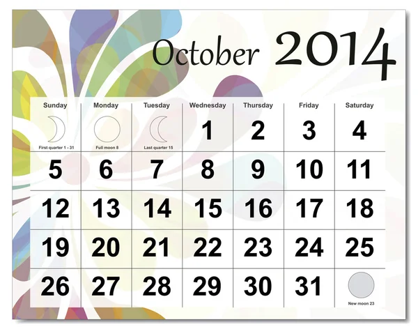 Calendario octubre 2014 — Archivo Imágenes Vectoriales