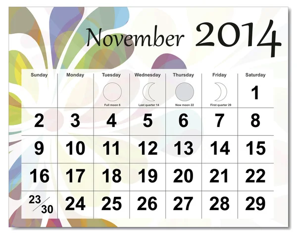 Ημερολόγιο Νοεμβρίου 2014 — Διανυσματικό Αρχείο