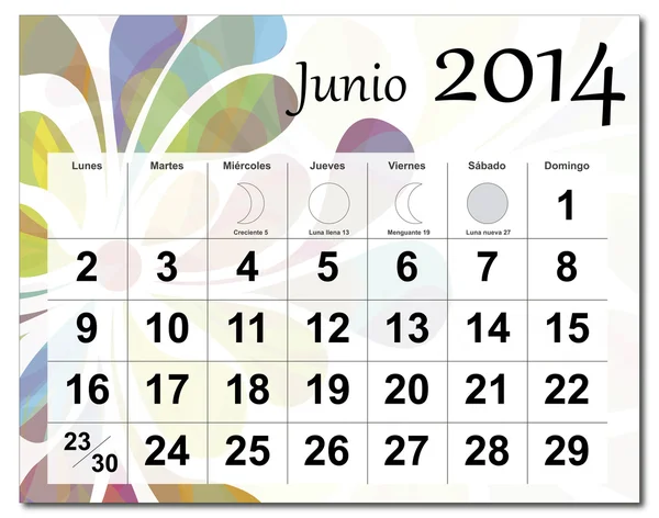 Juni 2014 kalender — Stock vektor