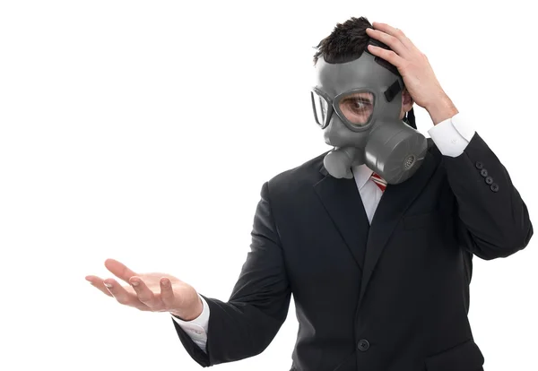 Obchodní muž s plynovou masku — Stock fotografie