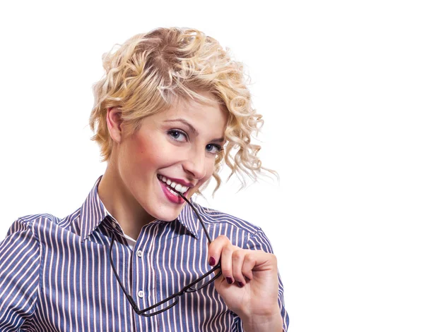 Young woman over white background — Stock Photo, Image