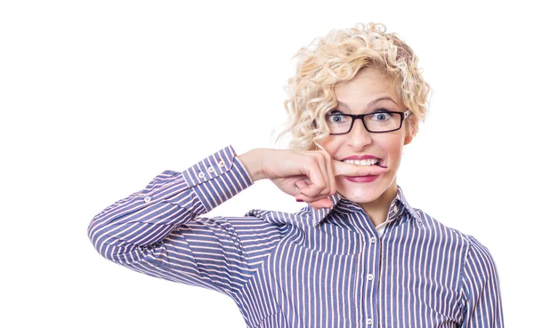 Woman over white background — Stock Photo, Image