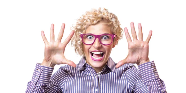 Funny woman pulling a face and sreaming — Stock Photo, Image