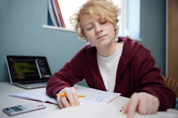 Tiener Meisje Doet Huiswerk Aan Bureau Slaapkamer — Stockfoto