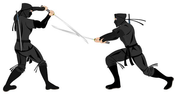 Dois ninjas lutando com katana —  Vetores de Stock