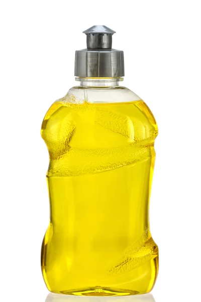 Ένα μπουκάλι κίτρινο πιάτο υγρό καθαρισμού — Φωτογραφία Αρχείου