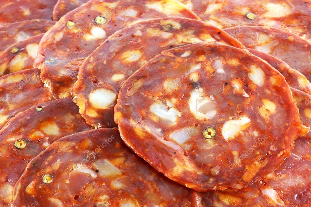 Spicy Spanish Chorizo (Cured Paprika sausage) Salami, Pepperoni Stock