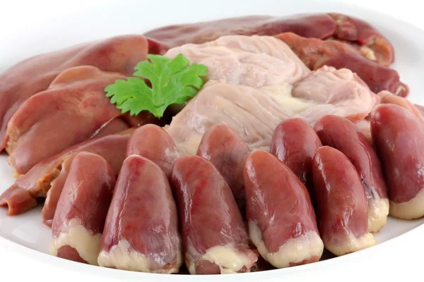 Fresh Chicken Hearts, Livers and Gizzard — Stock Photo, Image