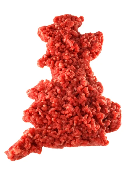 Raw minced meat in the shape of U.K on white — Stock Photo, Image
