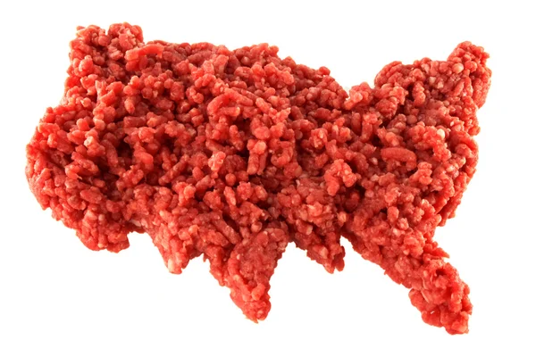 Raw minced meat in the shape of U.S.A on white — Stock Photo, Image
