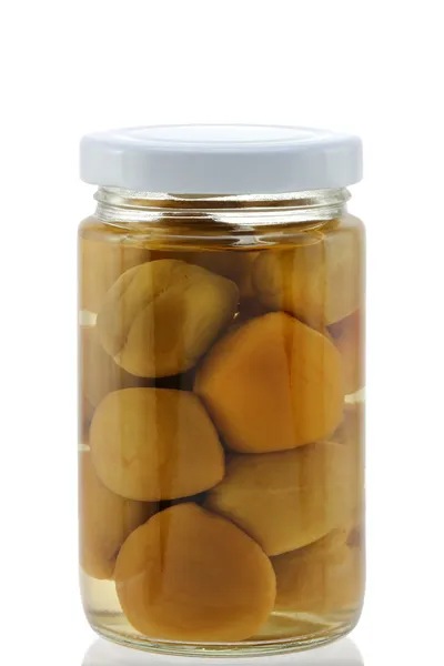 A bottle of homemade pickled peach — Stock Photo, Image