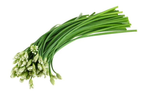 Un ramo de flores frescas de cebollino de ajo (hierba verde Nira ) —  Fotos de Stock
