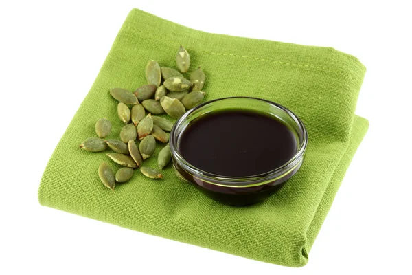 A Glass bowl of Pumpkin Seed Oil — Stock Photo, Image