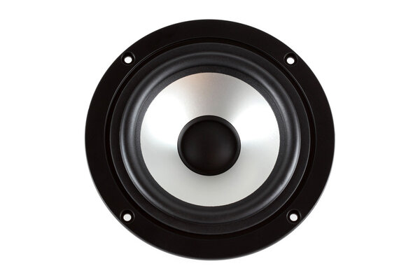 High-End low mid-range driver loudspeaker with aluminium cone isolated on white background