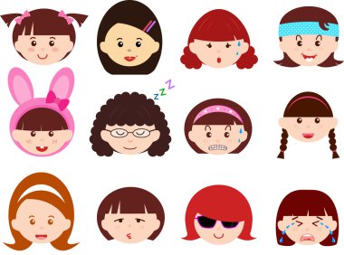 pictogrammen: hoofden van meisjes, vrouwen, kinderen