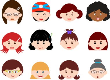 pictogrammen: hoofden van meisjes, vrouwen, kinderen