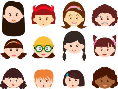 pictogrammen: hoofden van meisjes, vrouwen, kinderen